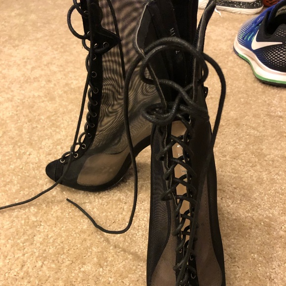 Black lace up 5 inch stiletto heels - Picture 3 of 3